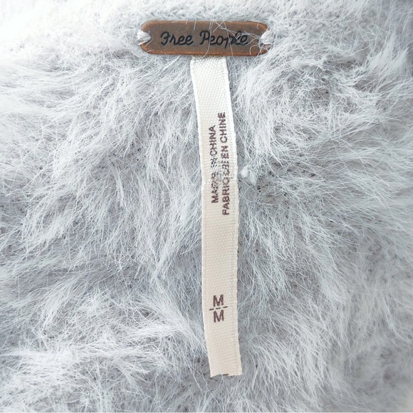 Free People Silver Cloud Gray Faux Fur Medium Open Cardigan Sweater - Picture 5 of 14
